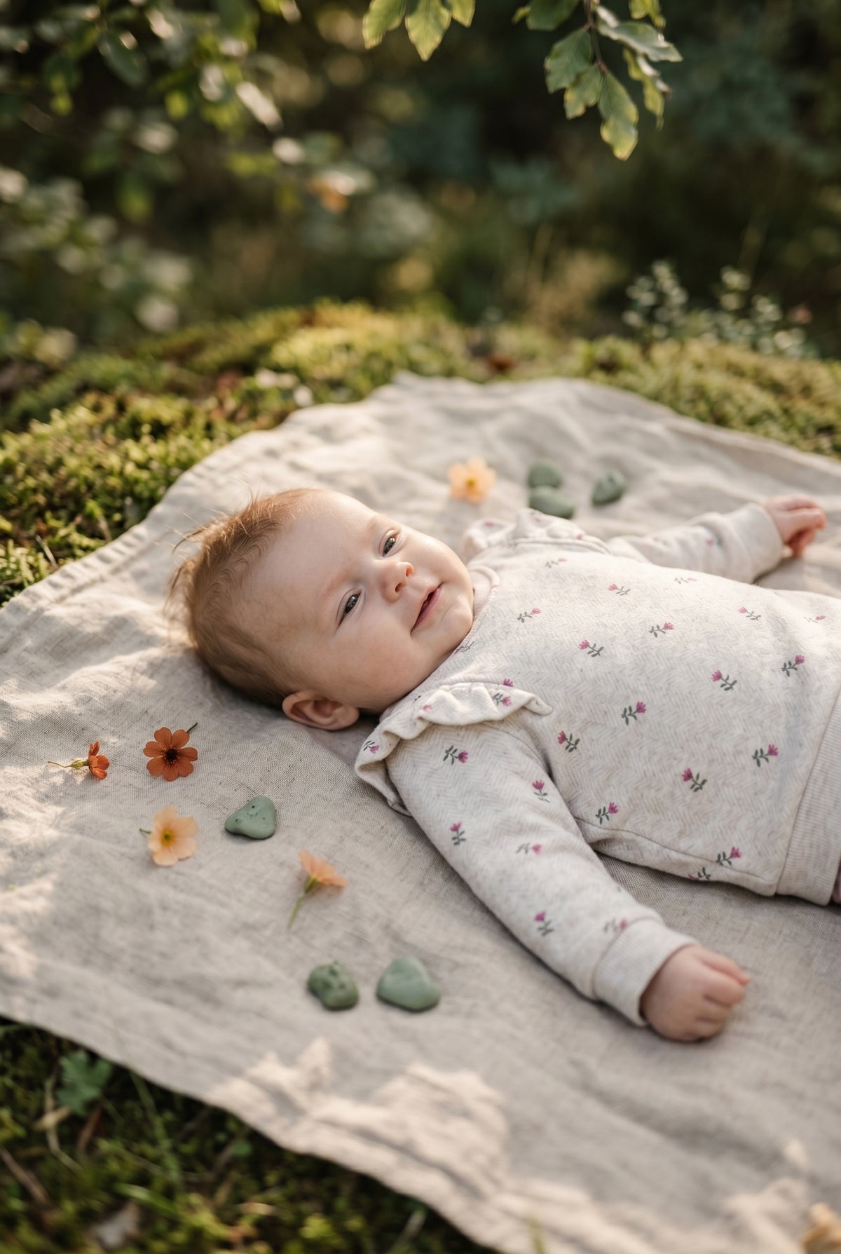 NAME IT Baumwollpullover Beige meliert mit Blumenmuster