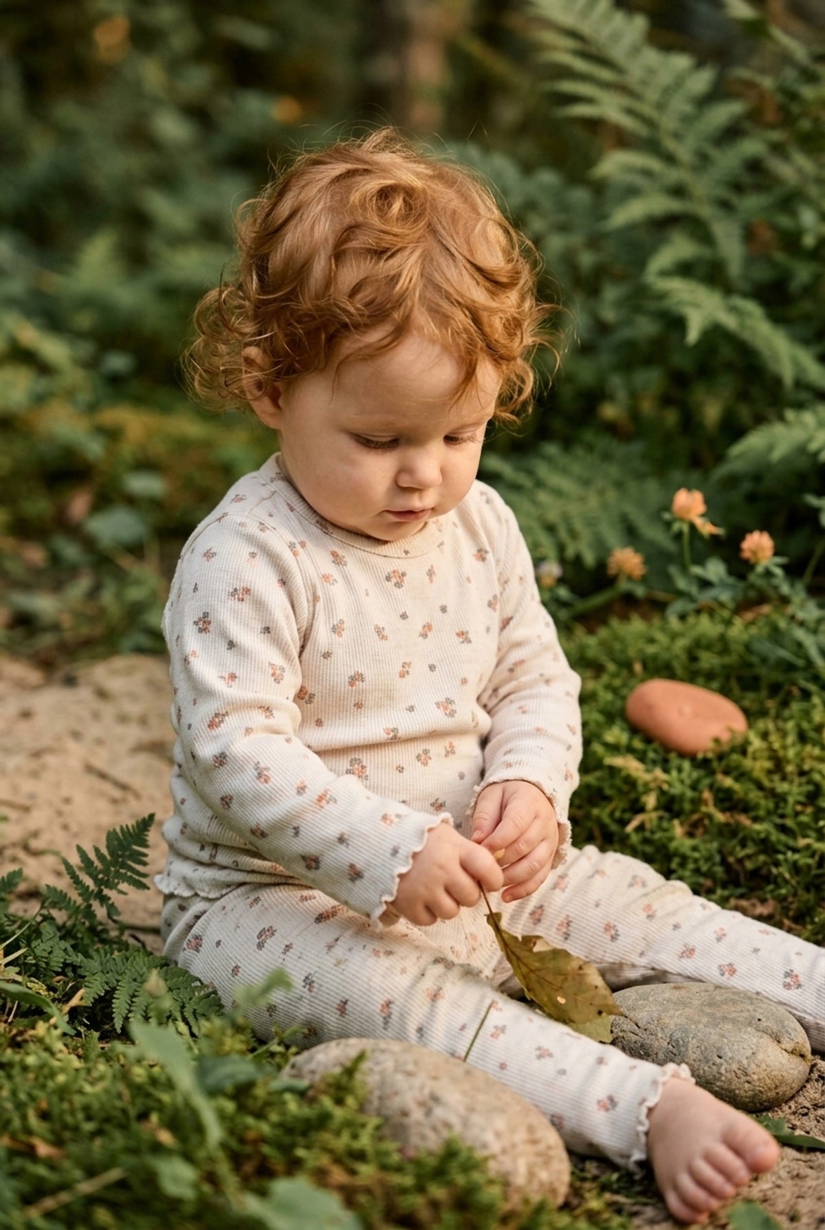 H&M Adorables Zweiteiliges Set in Creme mit Langarmshirt und Leggings und Blumenmuster