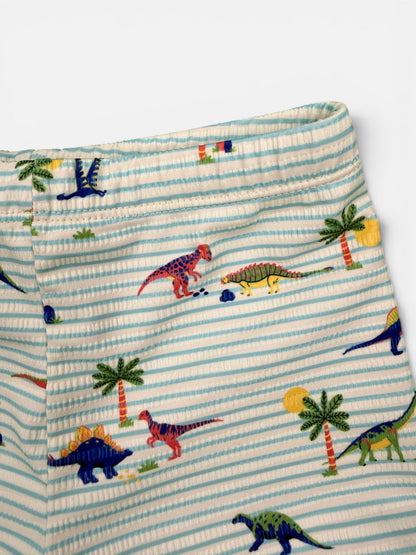 Pusblu Badeshort Creme Blau gestreift mit Dinos