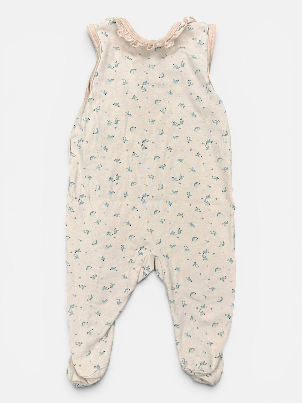 Steiff ärmelloser Strampler in Rosa mit Vogel-Motiv