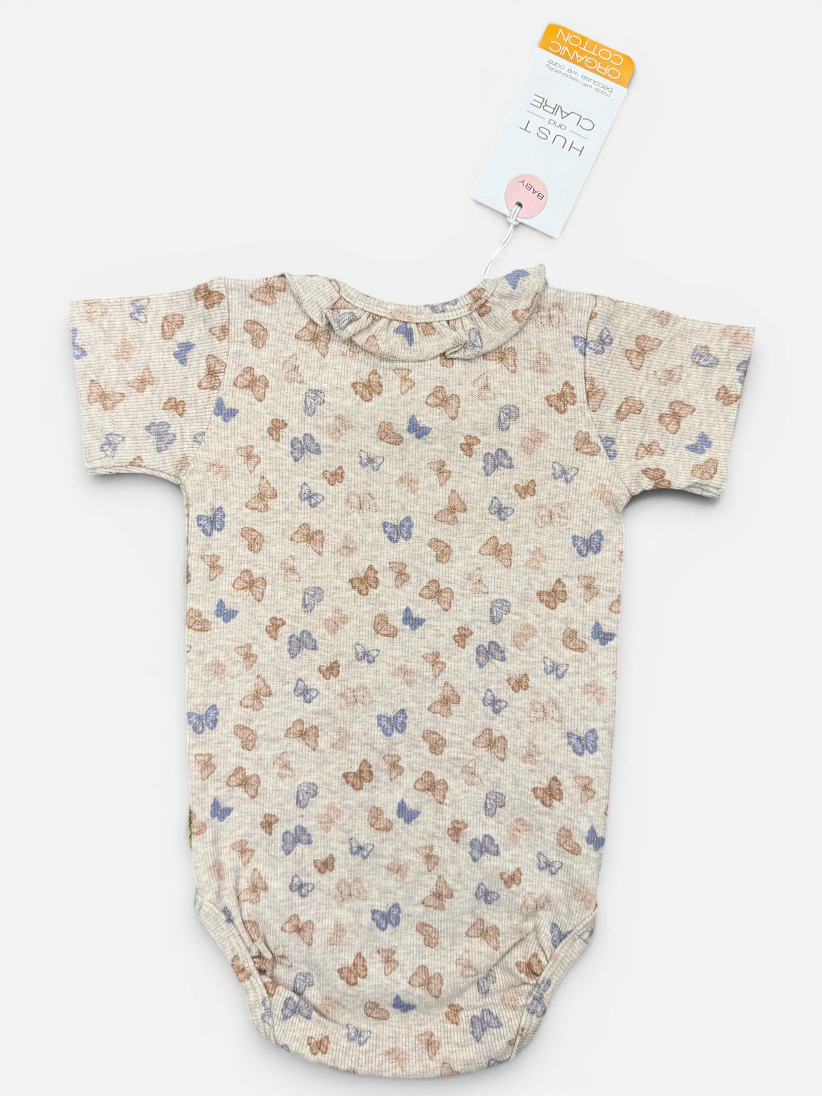 Hust and Claire Kurzarmbody in Beige mit bunten Schmetterlingen