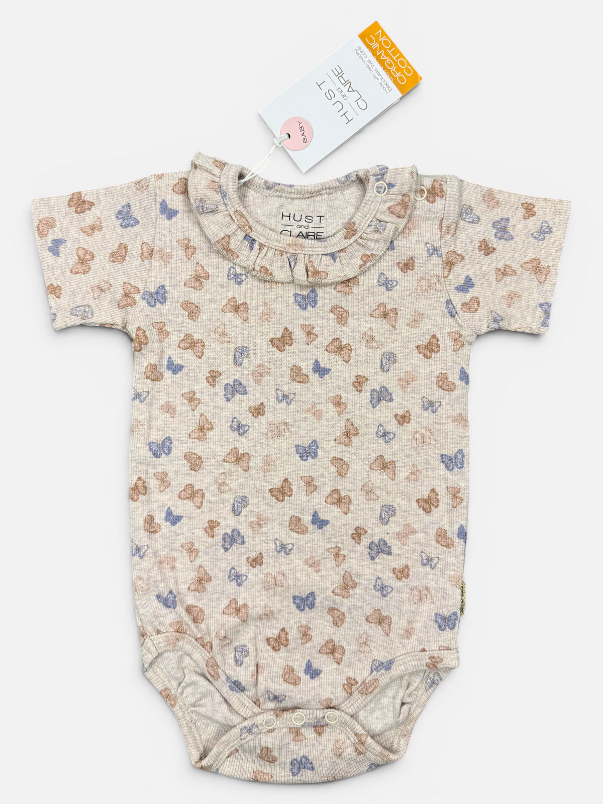 Hust and Claire Kurzarmbody in Beige mit bunten Schmetterlingen