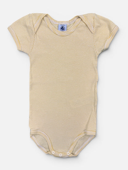 Petit Bateau Kurzarmbody aus Baumwolle, Gelb-Weiß gestreift