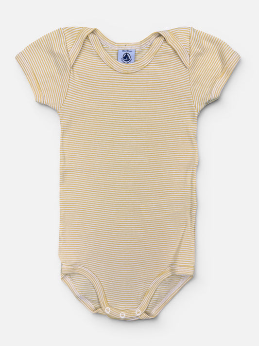 Petit Bateau Kurzarmbody aus Baumwolle, Gelb-Weiß gestreift