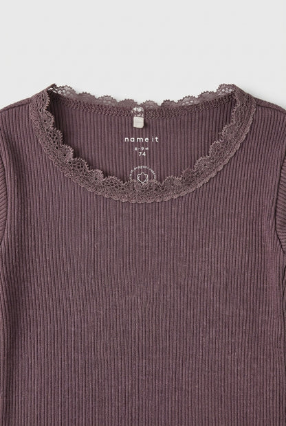 NAME IT Langarmbody in Lila mit Rippstruktur