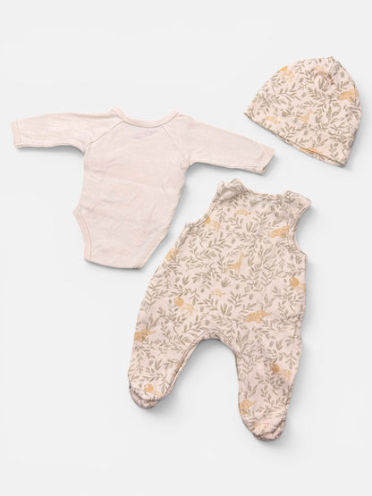 Vertbaudet 3-teiliges Set in Creme mit liebevollem Muster