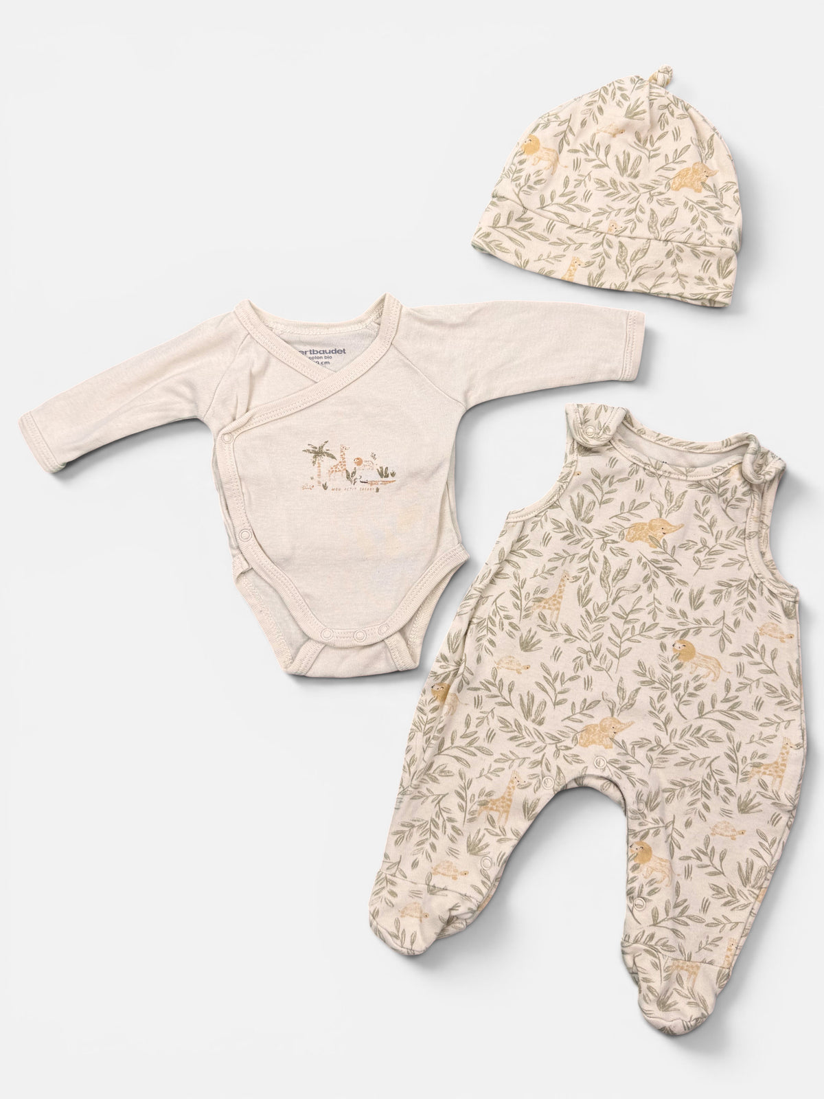 Vertbaudet 3-teiliges Set in Creme mit liebevollem Muster