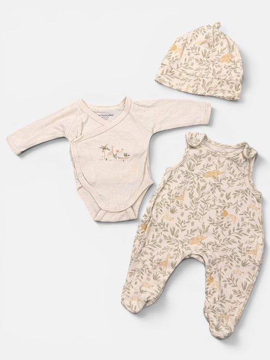 Vertbaudet 3-teiliges Set in Creme mit liebevollem Muster