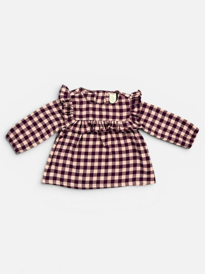 H&M Kariertes Baumwollkleid mit Rüschen-Detail