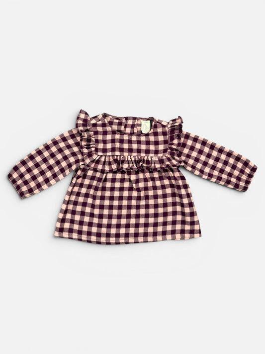 H&M Kariertes Baumwollkleid mit Rüschen-Detail