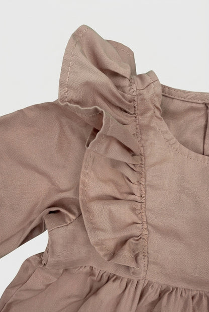 H&M Langarmkleid in Altrosa mit Rüschen