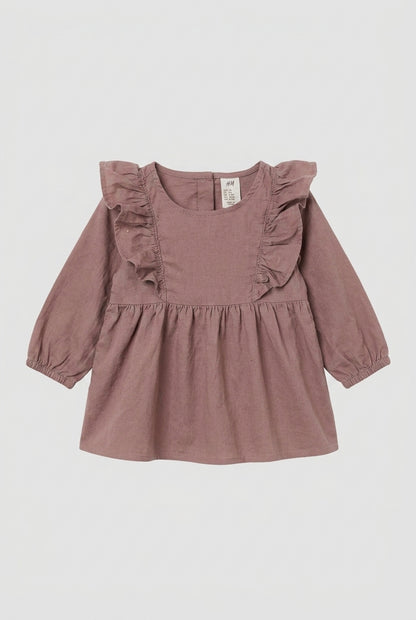 H&M Langarmkleid in Altrosa mit Rüschen