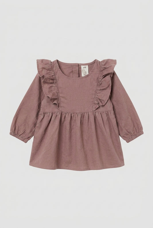 H&M Langarmkleid in Altrosa mit Rüschen