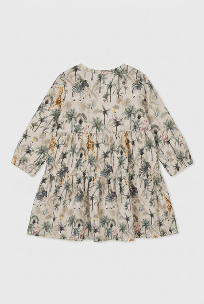 NAME IT Langarmkleid in Beige mit Wildtieren