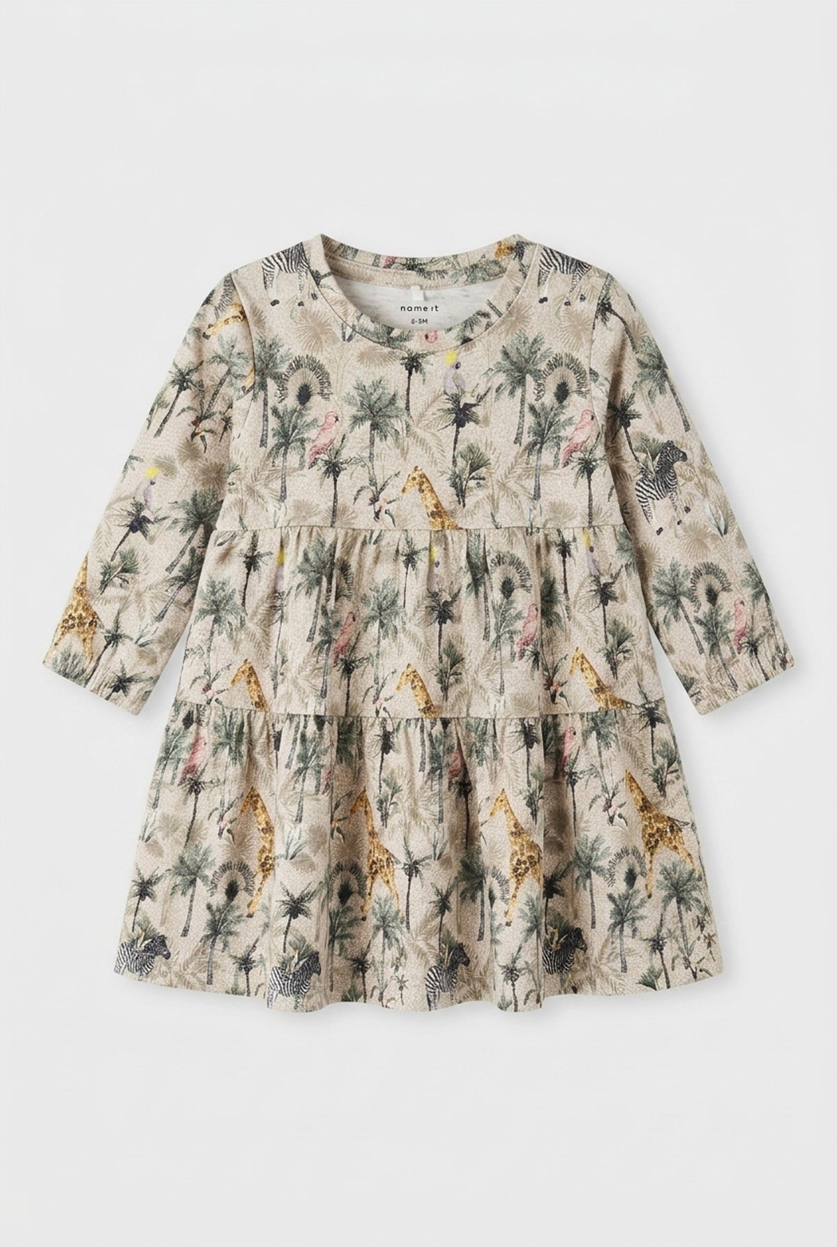 NAME IT Langarmkleid in Beige mit Wildtieren