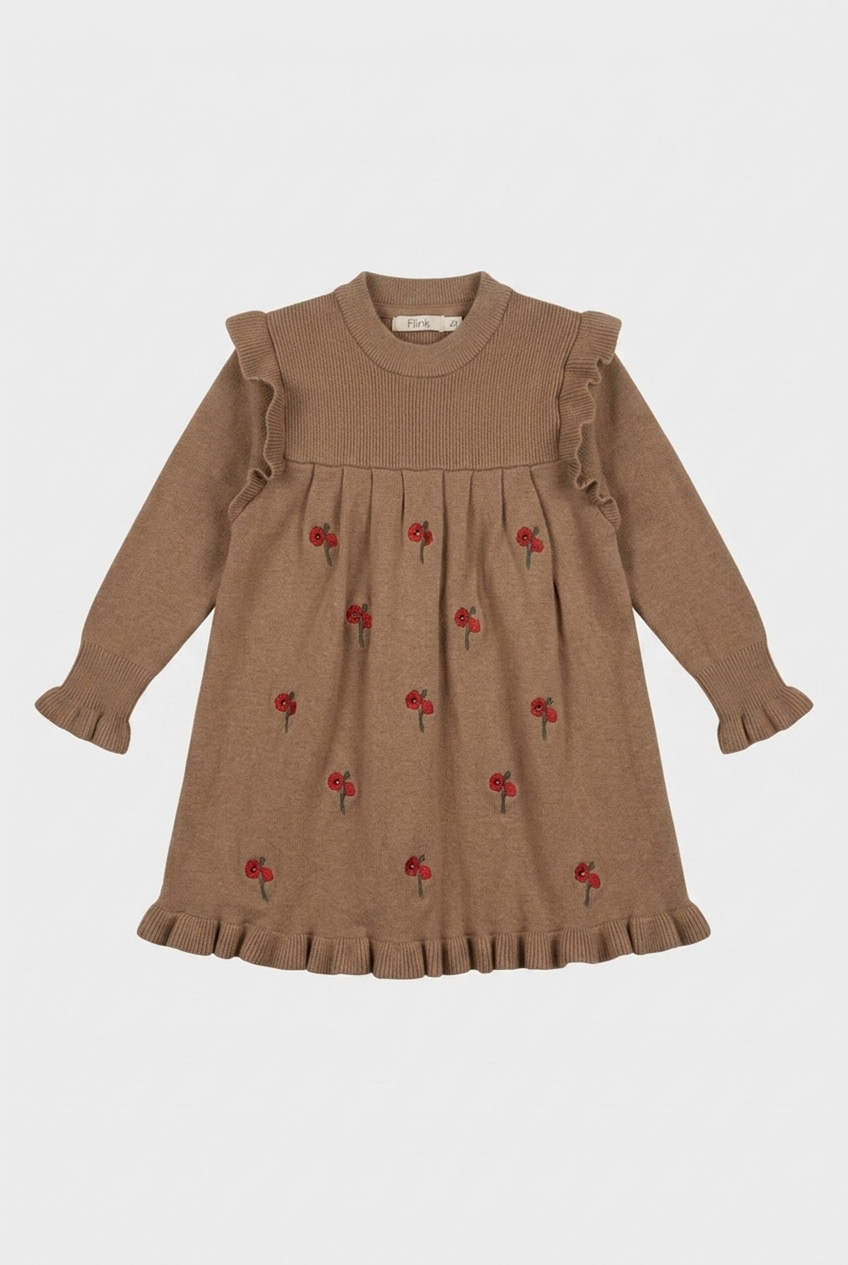Fliink Kleid in Braun mit Mohnblumen-Muster