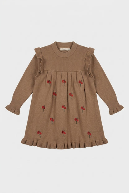 Fliink Kleid in Braun mit Mohnblumen-Muster