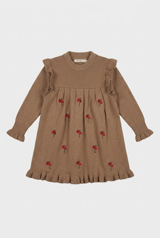 Fliink Kleid in Braun mit Mohnblumen-Muster