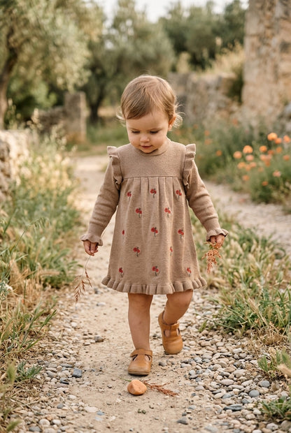 Fliink Kleid in Braun mit Mohnblumen-Muster