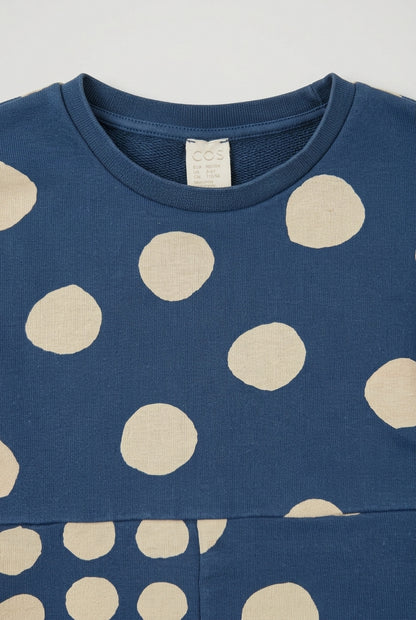 COS Baumwollkleid Blau-Creme gepunktet