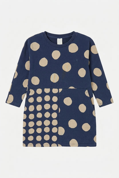 COS Baumwollkleid Blau-Creme gepunktet