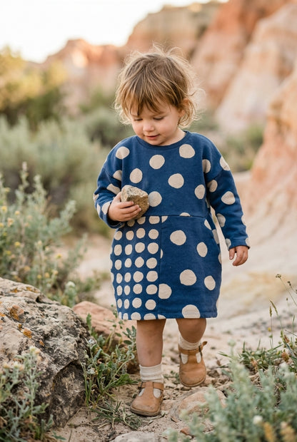 COS Baumwollkleid Blau-Creme gepunktet