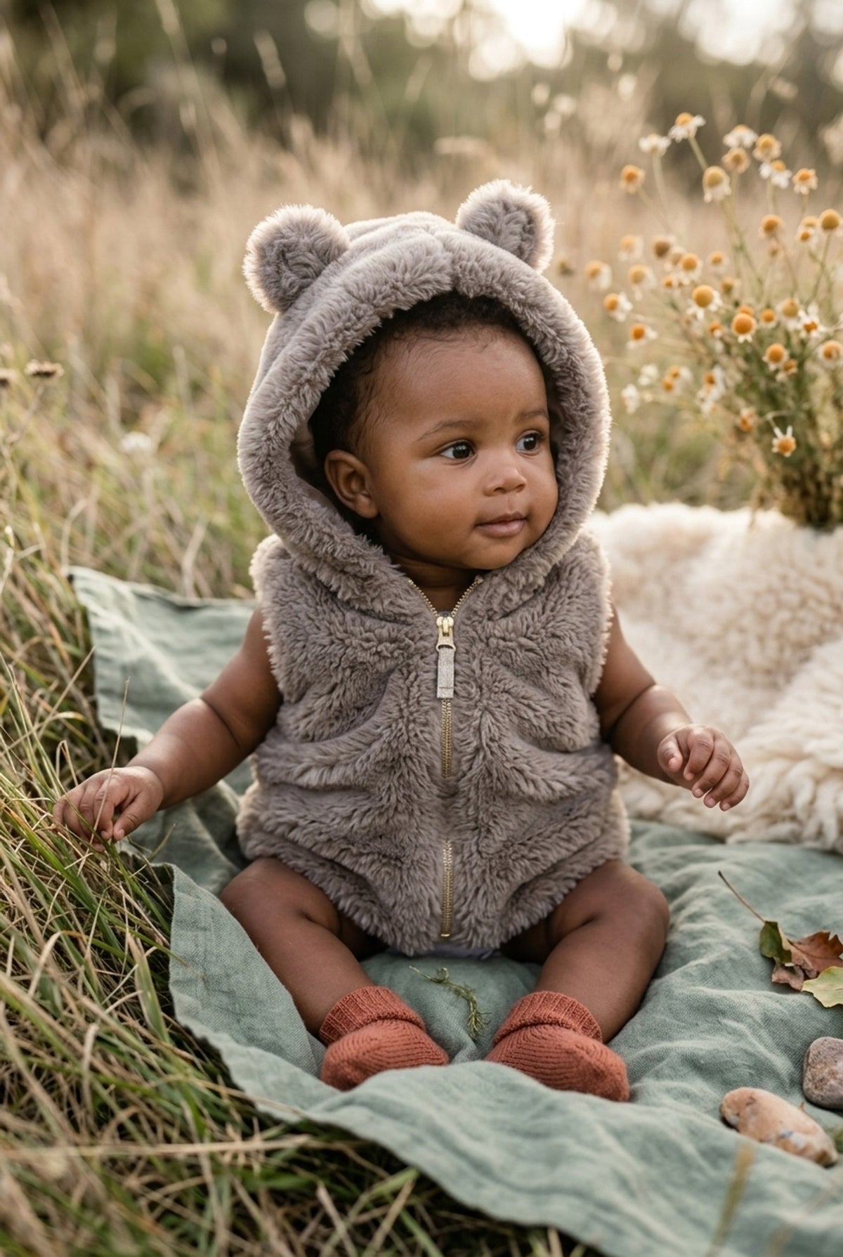 H&M Outdoor-Weste in Beige mit Kapuze