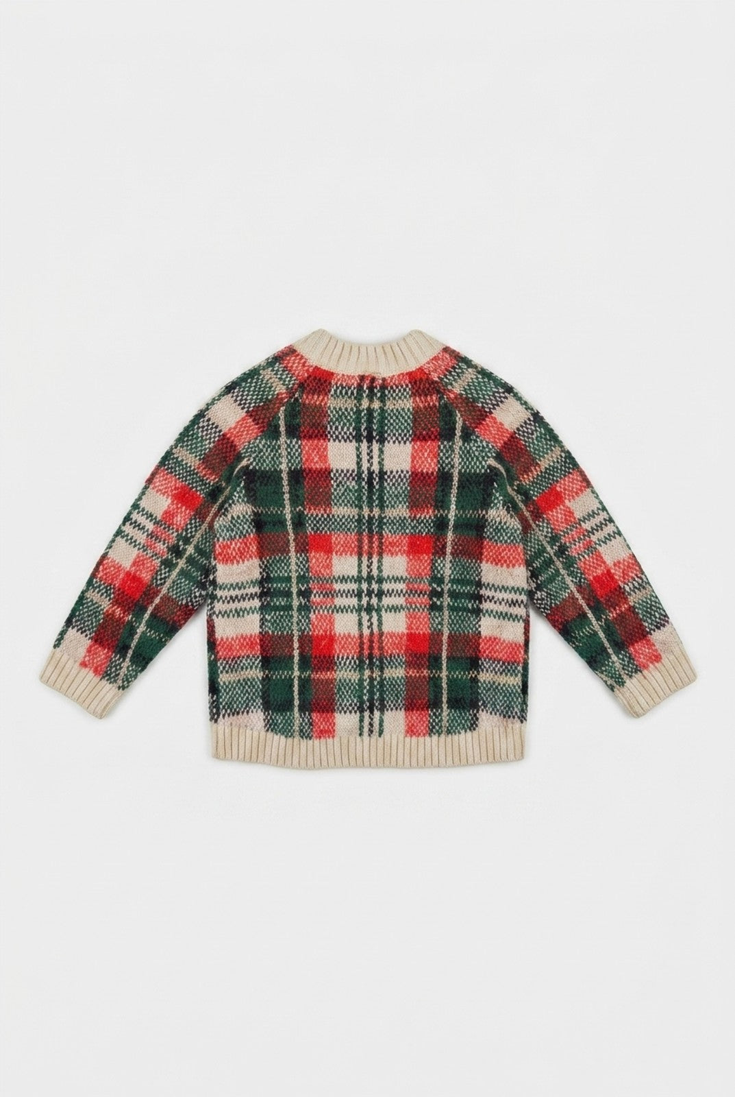 H&M Strickjacke Grün-Rot-Beige kariert
