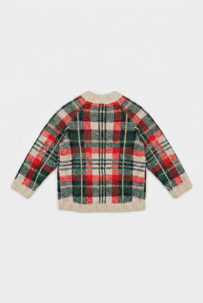H&M Strickjacke Grün-Rot-Beige kariert