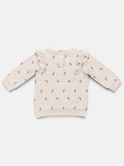 NAME IT Baumwollpullover Beige meliert mit Blumenmuster