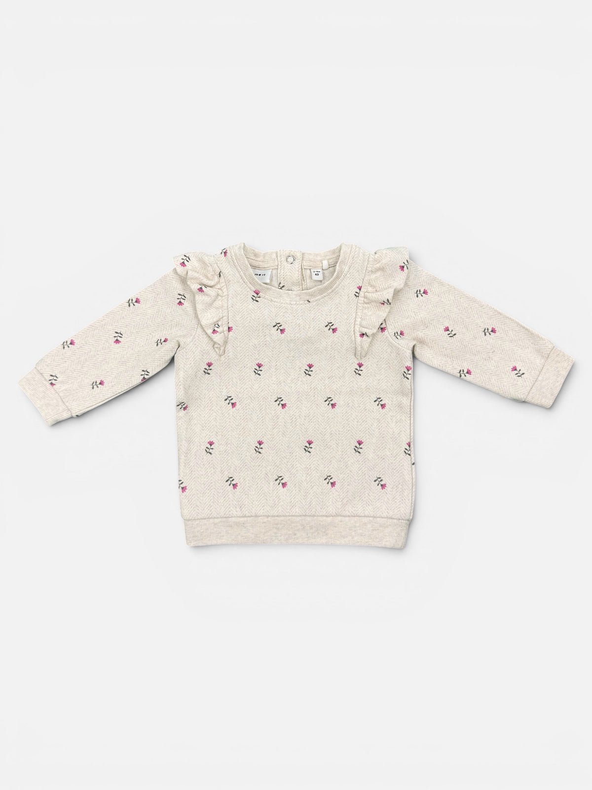 NAME IT Baumwollpullover Beige meliert mit Blumenmuster