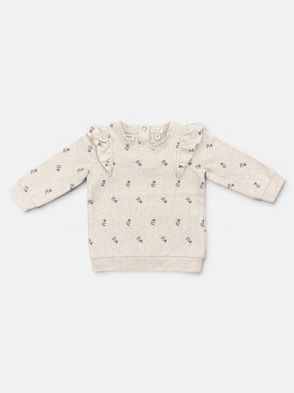 NAME IT Baumwollpullover Beige meliert mit Blumenmuster