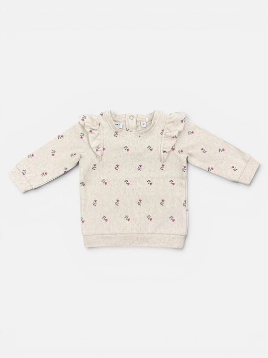 NAME IT Baumwollpullover Beige meliert mit Blumenmuster