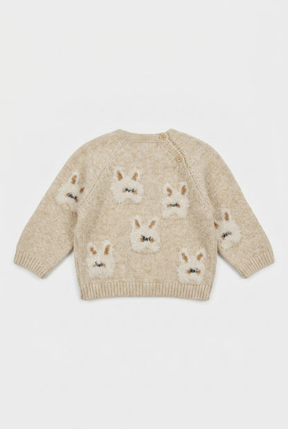 Zara Strickpullover in Beige mit Hasenmotiv