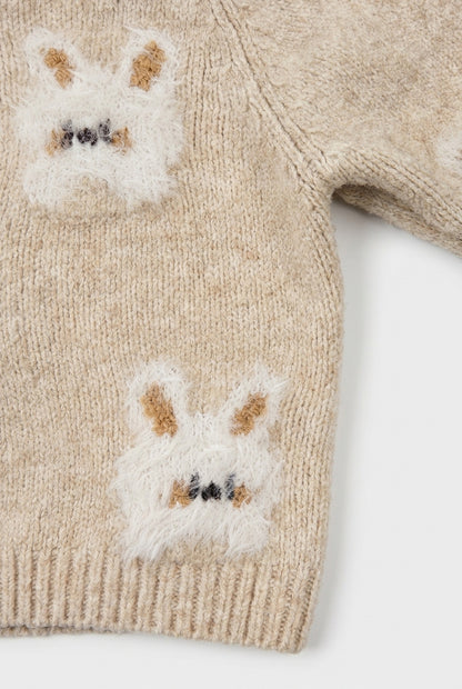 Zara Strickpullover in Beige mit Hasenmotiv