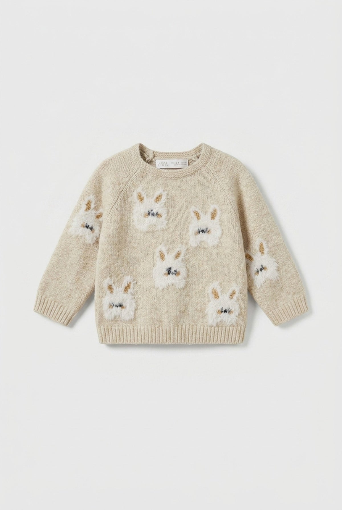 Zara Strickpullover in Beige mit Hasenmotiv