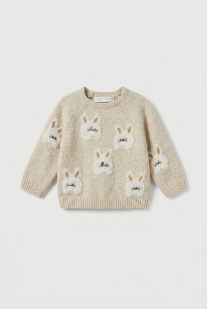 Zara Strickpullover in Beige mit Hasenmotiv