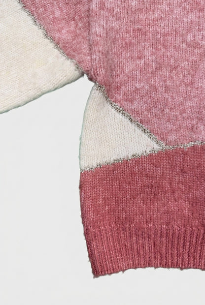 Vertbaudet Strickpullover Rosa Weiß mit goldenem Strickdetail