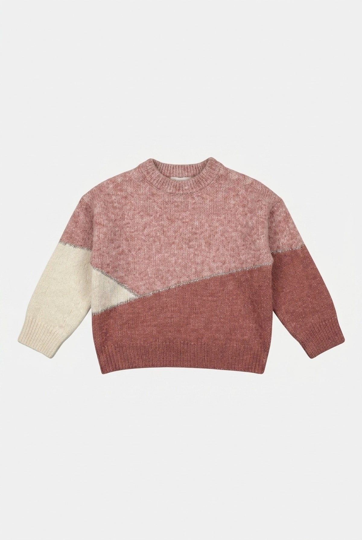 Vertbaudet Strickpullover Rosa Weiß mit goldenem Strickdetail
