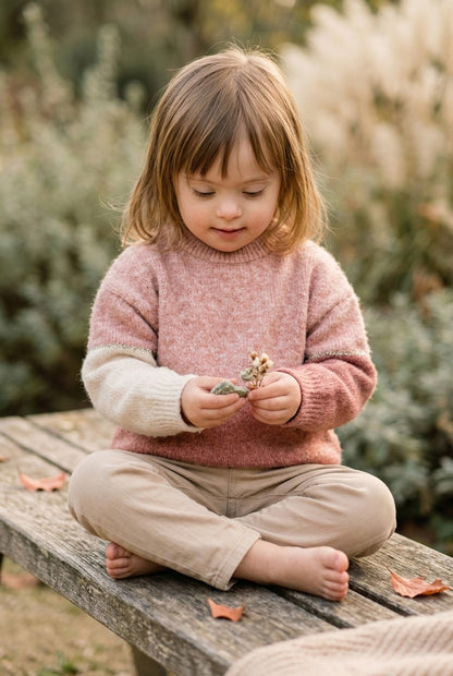 Vertbaudet Strickpullover Rosa Weiß mit goldenem Strickdetail