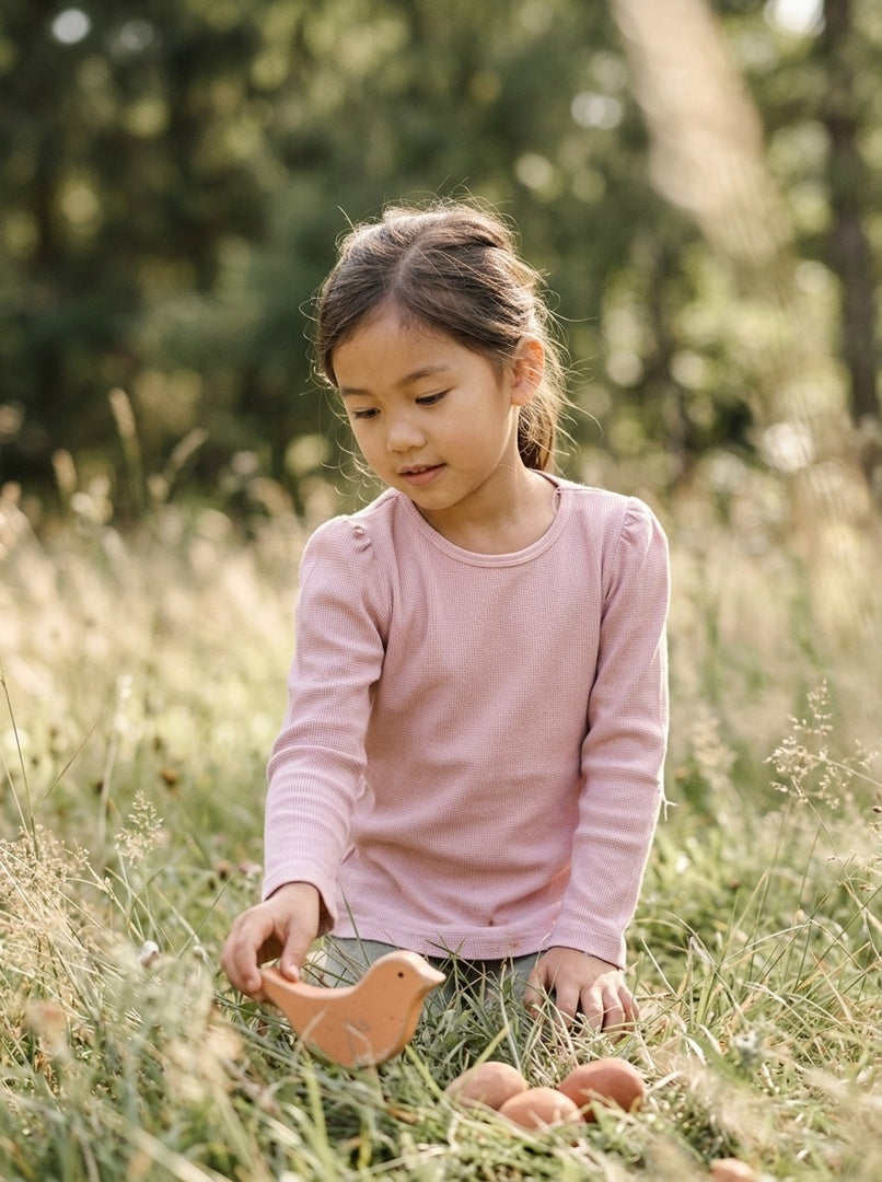 Alana Langarmshirt in Rosa mit Waffelstruktur