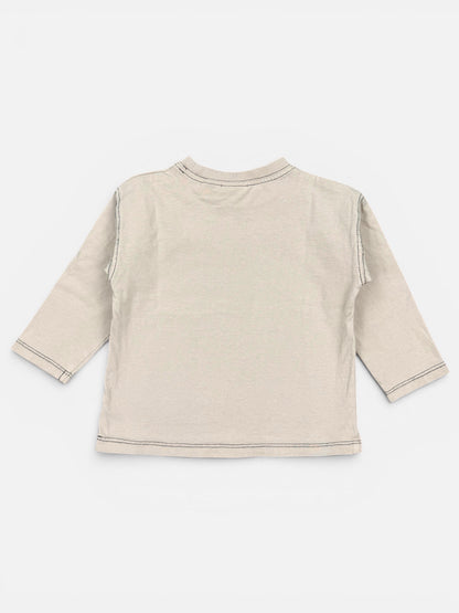 Zara Langarmshirt in Beige mit schwarzem Nahtverlauf