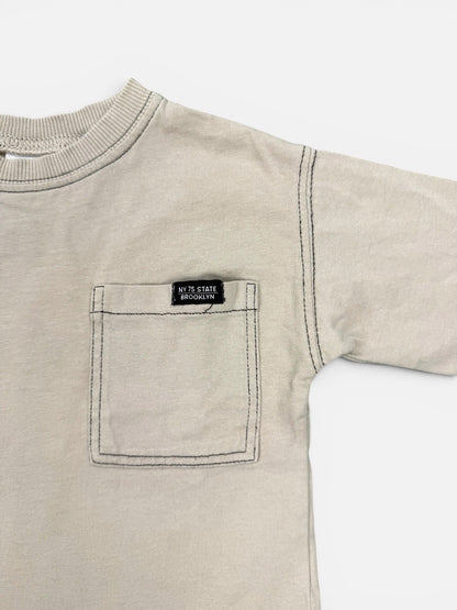 Zara Langarmshirt in Beige mit schwarzem Nahtverlauf