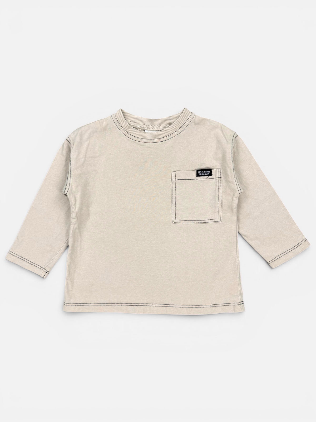 Zara Langarmshirt in Beige mit schwarzem Nahtverlauf