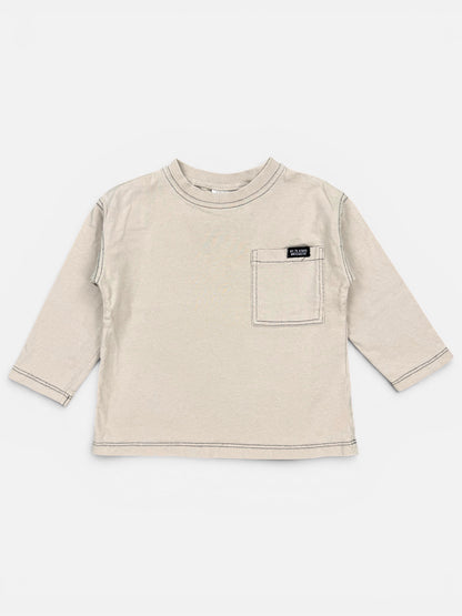 Zara Langarmshirt in Beige mit schwarzem Nahtverlauf
