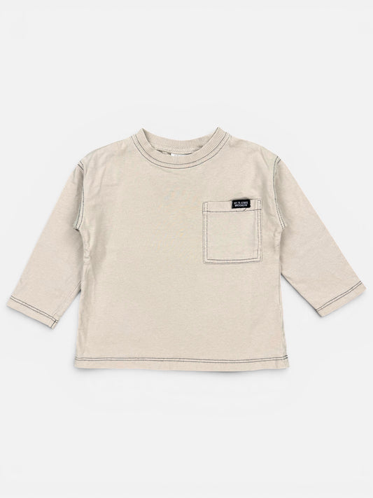 Zara Langarmshirt in Beige mit schwarzem Nahtverlauf