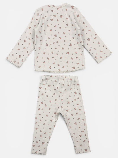 H&M Adorables Zweiteiliges Set in Creme mit Langarmshirt und Leggings und Blumenmuster