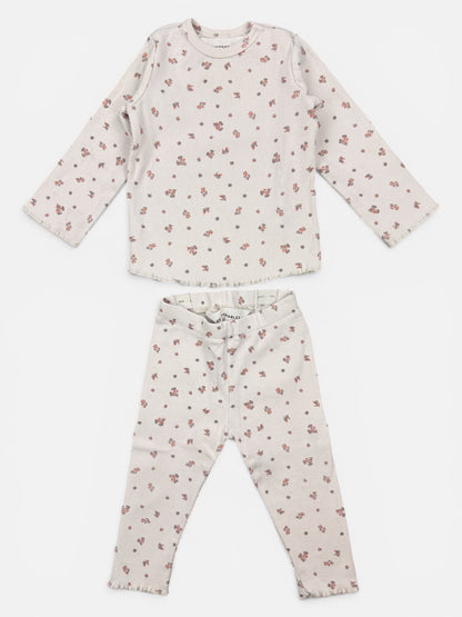 H&M Adorables Zweiteiliges Set in Creme mit Langarmshirt und Leggings und Blumenmuster