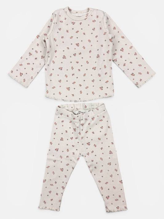 H&M Adorables Zweiteiliges Set in Creme mit Langarmshirt und Leggings und Blumenmuster