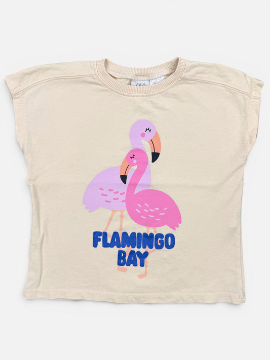 Zara Ärmelloses T-Shirt mit Flamingo-Print
